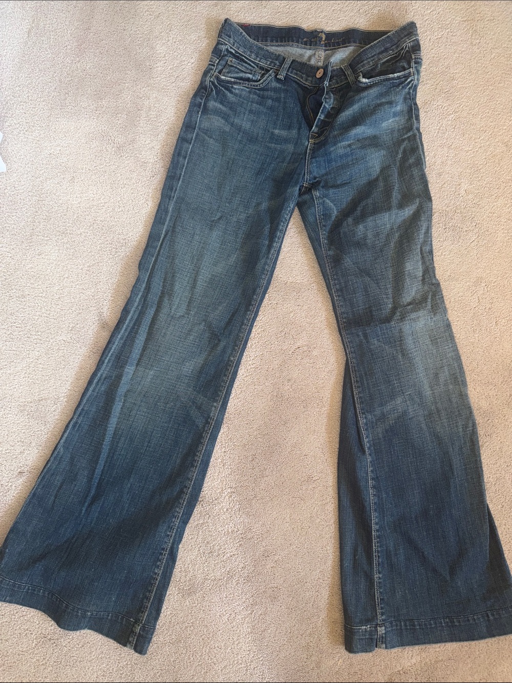 7 For All Mankind Women's Blue Wide Leg Flare Jeans
